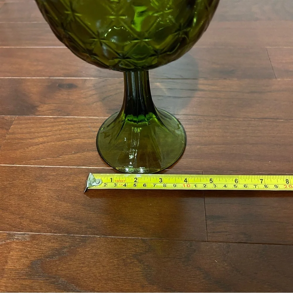 VTG Indiana Glass Avocado Green Pedestal 9